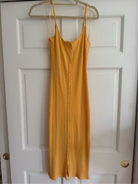Zara Yellow Ribbed Button-Front Midi Dress